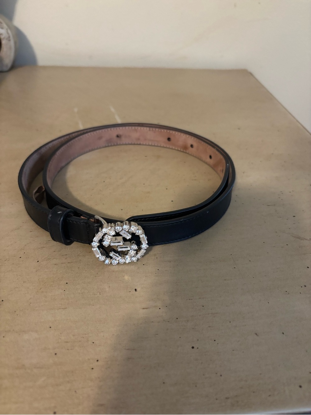 Gucci Black Leather Belt with Crystal Double G Buckle